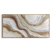 "Quiet Layered Valley Relief" - Modern Heavy Impasto Landscape Artwork | White & Beige Palette Knife Painting | Luxury Horizontal Wall Art #Q 251