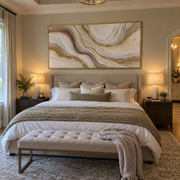"Quiet Layered Valley Relief" - Modern Heavy Impasto Landscape Artwork | White & Beige Palette Knife Painting | Luxury Horizontal Wall Art #Q 251