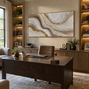 "Quiet Layered Valley Relief" - Modern Heavy Impasto Landscape Artwork | White & Beige Palette Knife Painting | Luxury Horizontal Wall Art #Q 251