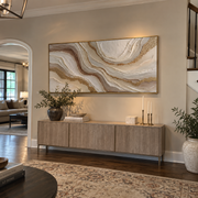 "Quiet Layered Valley Relief" - Modern Heavy Impasto Landscape Artwork | White & Beige Palette Knife Painting | Luxury Horizontal Wall Art #Q 251