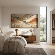 "Eroded Mesa Drift Relief" - Modern Heavy Impasto Topographic Abstract | White & Beige Palette Knife Painting | Luxury Horizontal Wall Art #Q 253