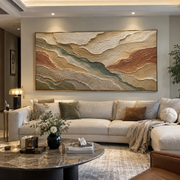 "Eroded Mesa Drift Relief" - Modern Heavy Impasto Topographic Abstract | White & Beige Palette Knife Painting | Luxury Horizontal Wall Art #Q 253