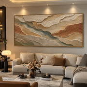 "Eroded Mesa Drift Relief" - Modern Heavy Impasto Topographic Abstract | White & Beige Palette Knife Painting | Luxury Horizontal Wall Art #Q 253