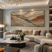 "Eroded Mesa Drift Relief" - Modern Heavy Impasto Topographic Abstract | White & Beige Palette Knife Painting | Luxury Horizontal Wall Art #Q 253