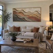 "Luminous Riverbed Wall Relief" - Modern Heavy Impasto Topographic Abstract | White & Beige Palette Knife Painting | Luxury Horizontal Wall Art #Q 254