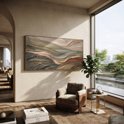 "Contour Rugged Slope Relief" - Modern Heavy Impasto Topographic Abstract | White & Beige Palette Knife Painting | Luxury Horizontal Wall Art #Q 255
