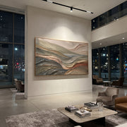 "Contour Rugged Slope Relief" - Modern Heavy Impasto Topographic Abstract | White & Beige Palette Knife Painting | Luxury Horizontal Wall Art #Q 255