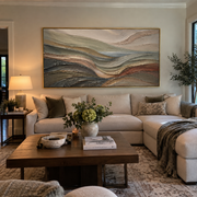 "Contour Rugged Slope Relief" - Modern Heavy Impasto Topographic Abstract | White & Beige Palette Knife Painting | Luxury Horizontal Wall Art #Q 255