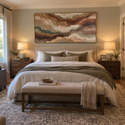 "Layered Sediment Ridge Relief" - Modern Heavy Impasto Landscape Artwork | White & Beige Palette Knife Painting | Luxury Horizontal Wall Art #Q 256