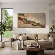 "Curved Canyon Layer Relief" - Modern Heavy Impasto Topographic Abstract | White & Beige Palette Knife Painting | Luxury Horizontal Wall Art #Q 257