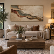 "Curved Canyon Layer Relief" - Modern Heavy Impasto Topographic Abstract | White & Beige Palette Knife Painting | Luxury Horizontal Wall Art #Q 257
