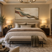 "Curved Canyon Layer Relief" - Modern Heavy Impasto Topographic Abstract | White & Beige Palette Knife Painting | Luxury Horizontal Wall Art #Q 257