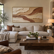"Tactile Stone Horizon Relief" - Modern Heavy Impasto Topographic Abstract | White & Brown Palette Knife Painting | Luxury Horizontal Wall Art #Q 258