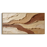 "Tactile Stone Horizon Relief" - Modern Heavy Impasto Topographic Abstract | White & Brown Palette Knife Painting | Luxury Horizontal Wall Art #Q 258