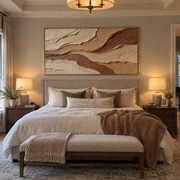 "Tactile Stone Horizon Relief" - Modern Heavy Impasto Topographic Abstract | White & Brown Palette Knife Painting | Luxury Horizontal Wall Art #Q 258