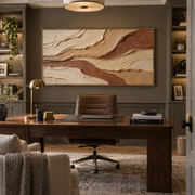 "Tactile Stone Horizon Relief" - Modern Heavy Impasto Topographic Abstract | White & Brown Palette Knife Painting | Luxury Horizontal Wall Art #Q 258