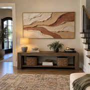"Tactile Stone Horizon Relief" - Modern Heavy Impasto Topographic Abstract | White & Brown Palette Knife Painting | Luxury Horizontal Wall Art #Q 258