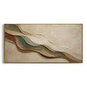 "Ribboned Mountain Strata Relief" - Modern Heavy Impasto Topographic Abstract | White & Beige Palette Knife Painting | Luxury Horizontal Wall Art #Q 259