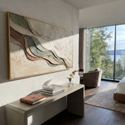 "Ribboned Mountain Strata Relief" - Modern Heavy Impasto Topographic Abstract | White & Beige Palette Knife Painting | Luxury Horizontal Wall Art #Q 259