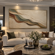 "Ribboned Mountain Strata Relief" - Modern Heavy Impasto Topographic Abstract | White & Beige Palette Knife Painting | Luxury Horizontal Wall Art #Q 259