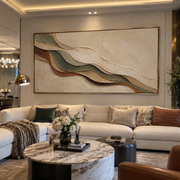 "Ribboned Mountain Strata Relief" - Modern Heavy Impasto Topographic Abstract | White & Beige Palette Knife Painting | Luxury Horizontal Wall Art #Q 259