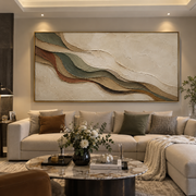 "Ribboned Mountain Strata Relief" - Modern Heavy Impasto Topographic Abstract | White & Beige Palette Knife Painting | Luxury Horizontal Wall Art #Q 259
