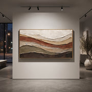 "Shell Clay Terrace Relief" - Modern Heavy Impasto Topographic Abstract | White & Beige Palette Knife Painting | Luxury Horizontal Wall Art #Q 261