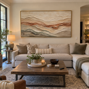 "Luminous Folded Earth Vein Relief" - Modern Heavy Impasto Topographic Abstract | White & Beige Palette Knife Painting | Luxury Horizontal Wall Art #Q 262