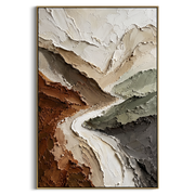 "Rippling Layered Valley Relief" - Modern Heavy Impasto Landscape Artwork | Beige & White Palette Knife Painting | Luxury Vertical Wall Art #Q 263