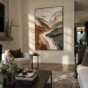 "Rippling Layered Valley Relief" - Modern Heavy Impasto Landscape Artwork | Beige & White Palette Knife Painting | Luxury Vertical Wall Art #Q 263