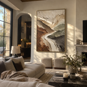 "Rippling Layered Valley Relief" - Modern Heavy Impasto Landscape Artwork | Beige & White Palette Knife Painting | Luxury Vertical Wall Art #Q 263
