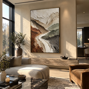 "Rippling Layered Valley Relief" - Modern Heavy Impasto Landscape Artwork | Beige & White Palette Knife Painting | Luxury Vertical Wall Art #Q 263