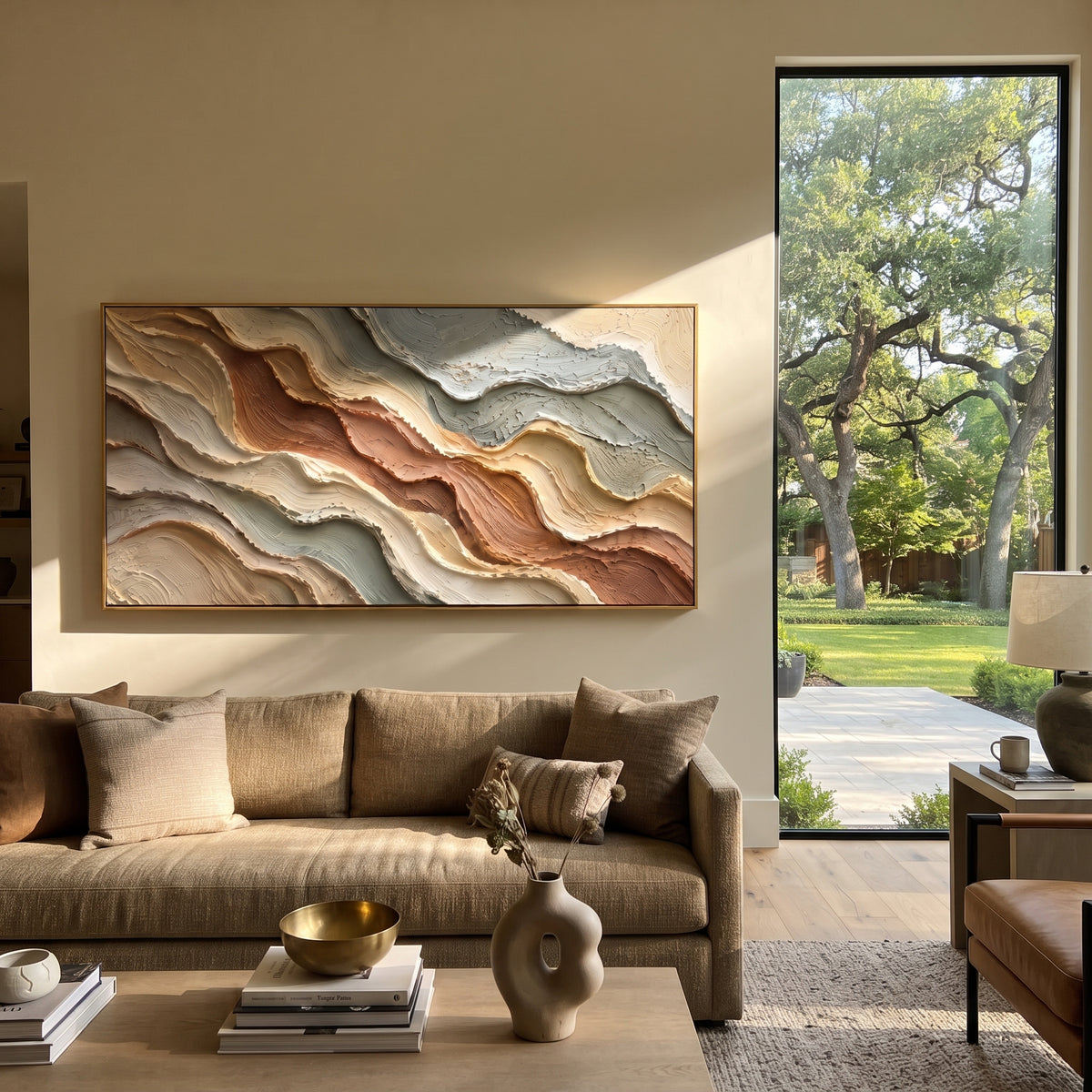 "Fanned Geologic Cut Relief" - Modern Heavy Impasto Topographic Abstract | White & Beige Palette Knife Painting | Luxury Horizontal Wall Art #Q 264