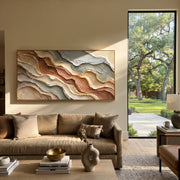 "Fanned Geologic Cut Relief" - Modern Heavy Impasto Topographic Abstract | White & Beige Palette Knife Painting | Luxury Horizontal Wall Art #Q 264