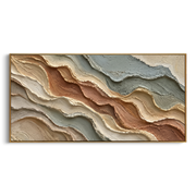 "Fanned Geologic Cut Relief" - Modern Heavy Impasto Topographic Abstract | White & Beige Palette Knife Painting | Luxury Horizontal Wall Art #Q 264