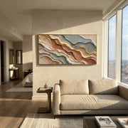 "Fanned Geologic Cut Relief" - Modern Heavy Impasto Topographic Abstract | White & Beige Palette Knife Painting | Luxury Horizontal Wall Art #Q 264