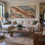 "Fanned Geologic Cut Relief" - Modern Heavy Impasto Topographic Abstract | White & Beige Palette Knife Painting | Luxury Horizontal Wall Art #Q 264