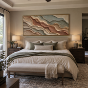 "Fanned Geologic Cut Relief" - Modern Heavy Impasto Topographic Abstract | White & Beige Palette Knife Painting | Luxury Horizontal Wall Art #Q 264