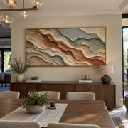 "Fanned Geologic Cut Relief" - Modern Heavy Impasto Topographic Abstract | White & Beige Palette Knife Painting | Luxury Horizontal Wall Art #Q 264