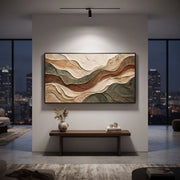"Terraced Mesa Drift Relief" - Modern Heavy Impasto Topographic Abstract | White & Beige Palette Knife Painting | Luxury Horizontal Wall Art #Q 265