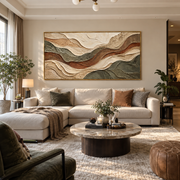 "Terraced Mesa Drift Relief" - Modern Heavy Impasto Topographic Abstract | White & Beige Palette Knife Painting | Luxury Horizontal Wall Art #Q 265