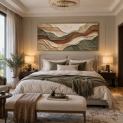 "Terraced Mesa Drift Relief" - Modern Heavy Impasto Topographic Abstract | White & Beige Palette Knife Painting | Luxury Horizontal Wall Art #Q 265