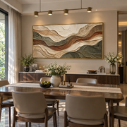 "Terraced Mesa Drift Relief" - Modern Heavy Impasto Topographic Abstract | White & Beige Palette Knife Painting | Luxury Horizontal Wall Art #Q 265