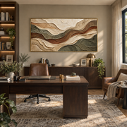 "Terraced Mesa Drift Relief" - Modern Heavy Impasto Topographic Abstract | White & Beige Palette Knife Painting | Luxury Horizontal Wall Art #Q 265