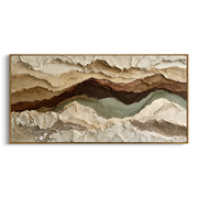 "Gilded Riverbed Wall Relief" - Modern Heavy Impasto Topographic Abstract | White & Beige Palette Knife Painting | Luxury Horizontal Wall Art #Q 266