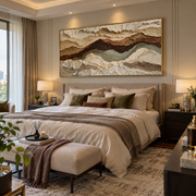 "Gilded Riverbed Wall Relief" - Modern Heavy Impasto Topographic Abstract | White & Beige Palette Knife Painting | Luxury Horizontal Wall Art #Q 266
