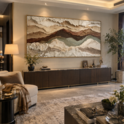"Gilded Riverbed Wall Relief" - Modern Heavy Impasto Topographic Abstract | White & Beige Palette Knife Painting | Luxury Horizontal Wall Art #Q 266