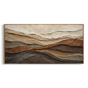 "Ridge Rugged Slope Relief" - Modern Heavy Impasto Landscape Artwork | White & Beige Palette Knife Painting | Luxury Horizontal Wall Art #Q 267