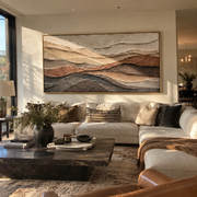 "Ridge Rugged Slope Relief" - Modern Heavy Impasto Landscape Artwork | White & Beige Palette Knife Painting | Luxury Horizontal Wall Art #Q 267
