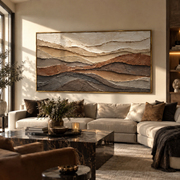 "Ridge Rugged Slope Relief" - Modern Heavy Impasto Landscape Artwork | White & Beige Palette Knife Painting | Luxury Horizontal Wall Art #Q 267